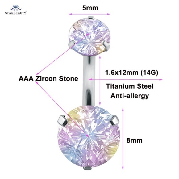 ηεω Kaleidoscope Iridescent Multi-Color Navel / Belly Ring Rhinestone Zircon - Picture 5 of 8